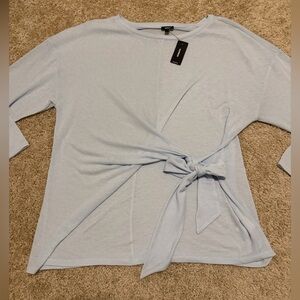 Express Skimming Lightweight Crew Neck Long Sleeve Tie Front Tee Size Large NWT